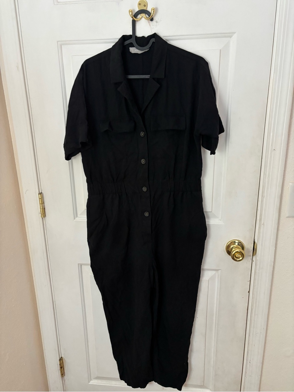 Everlane Black Short-Sleeve Button Jumpsuit